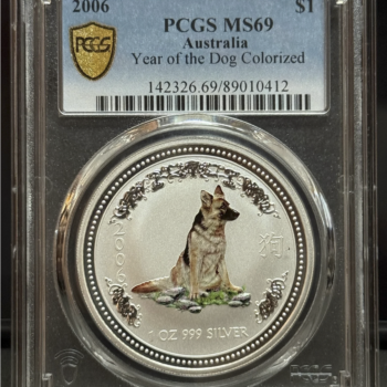 SC26-0002<P>  2006年澳洲-第一代狗年彩色一安士銀幣 PCGS MS69